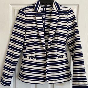 Express White and Navy Striped Tailored Blazer